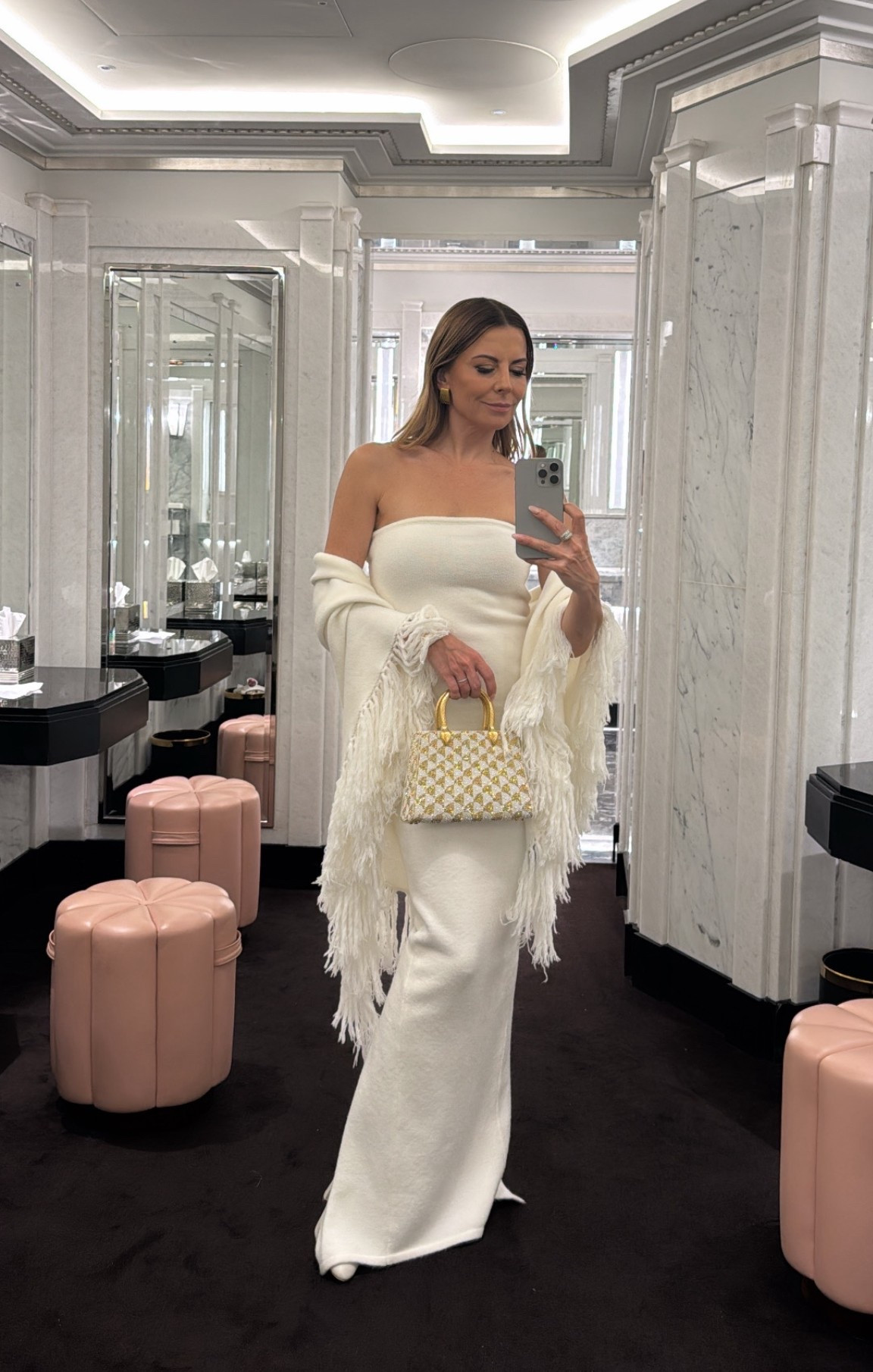 Wearing XS in the dress and cape
