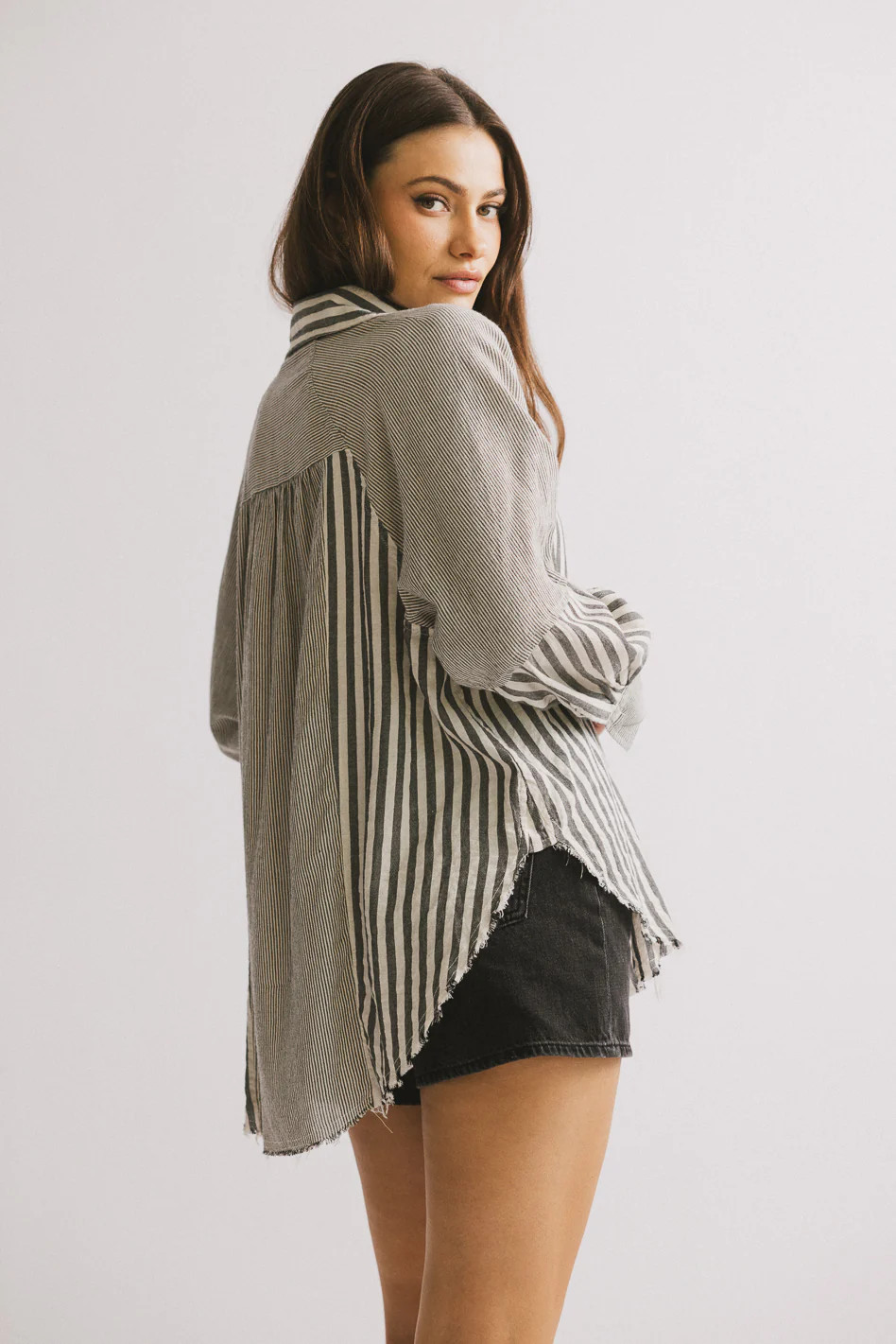 Gia Striped Button Up in Black | Böhme US