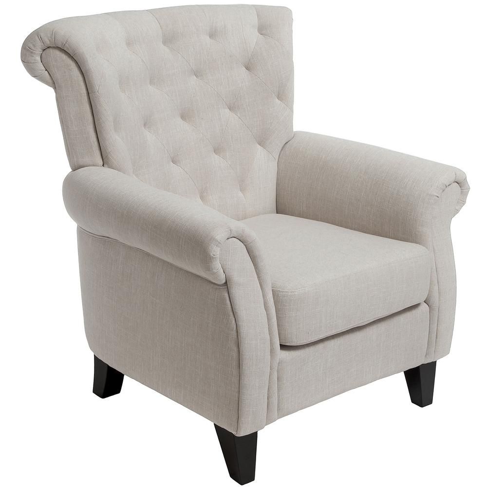 Noble House Merritt Light Beige Fabric Tufted Club Chair | The Home Depot