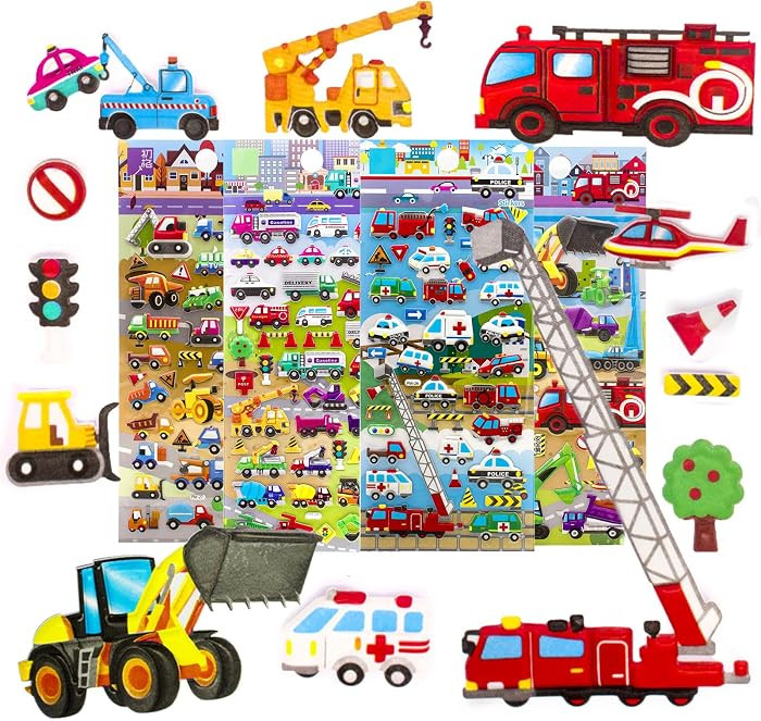3D Puffy Stickers for Kids Reusable Car Sticker for Toddler, Boys, Girls Includes Truck Construct... | Amazon (US)