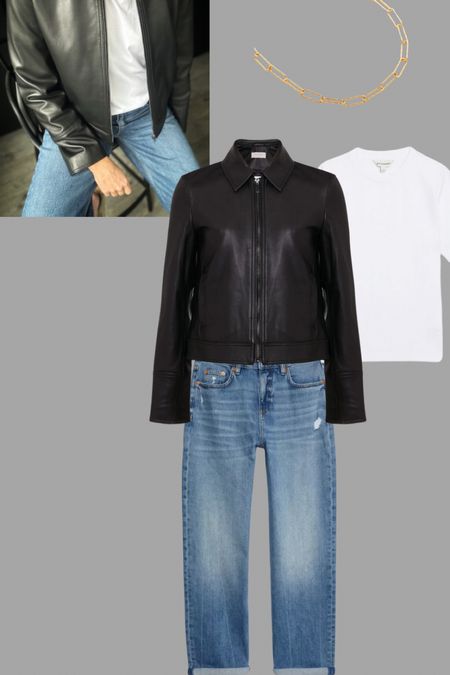 Simple black leather jacket from Hobbs with the classic white tee and jeans x
