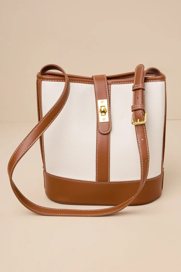 Coveted Addition Ivory and Brown Crossbody Bucket Bag | Lulus