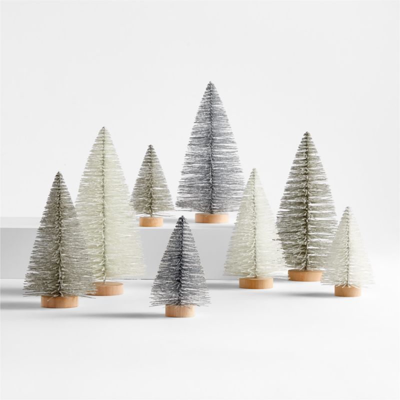 White and Silver Bottle Brush Christmas Trees, Set of 8 + Reviews | Crate & Barrel | Crate & Barrel