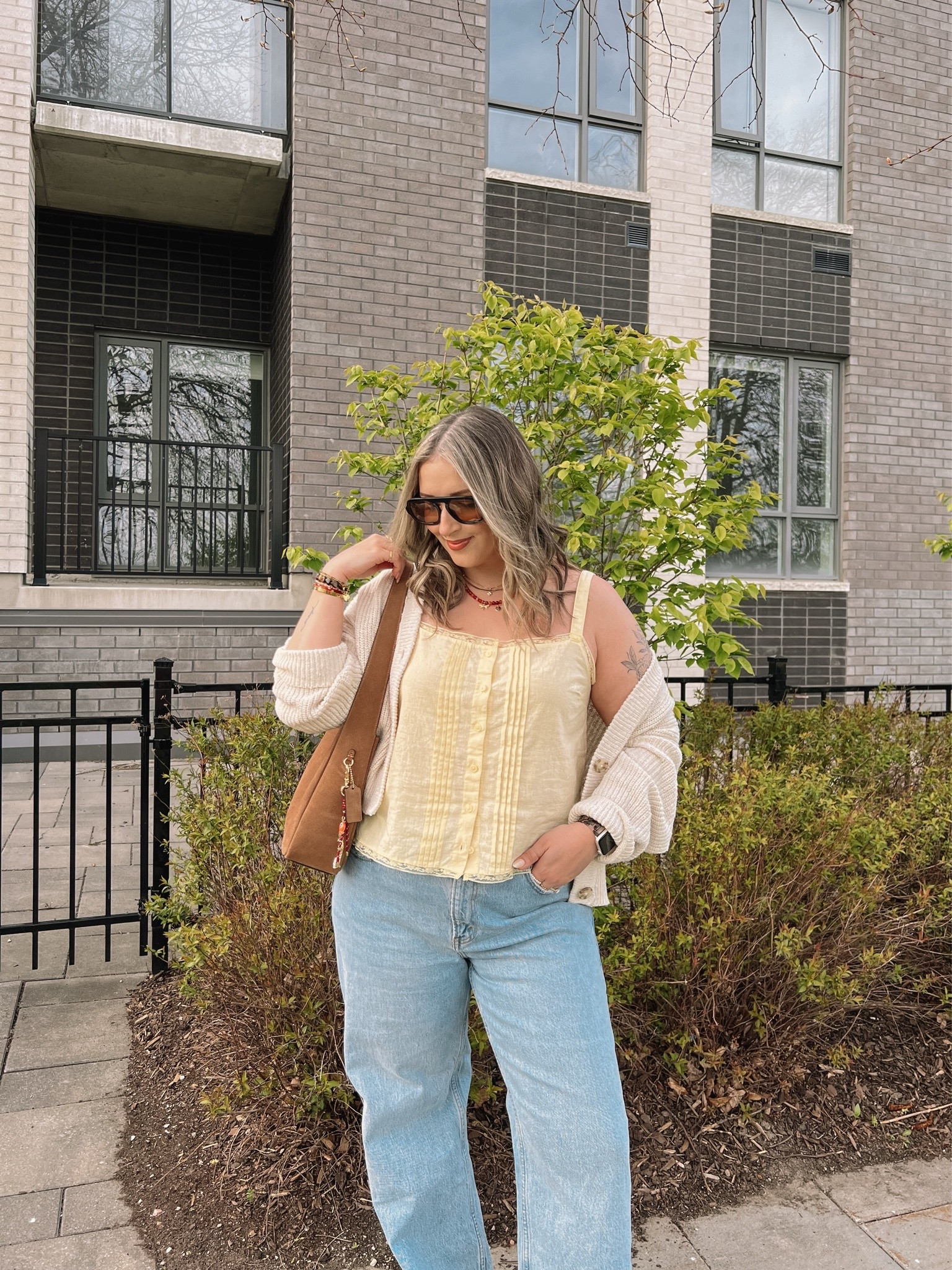 Casual spring outfit! Wearing my usual L in the butter yellow tank top (Canadian link under “similar products”). Wearing 32 in my Abercrombie jeans for a looser fit. Cardigan is old but I linked an almost identical one!

#LTKsale #LTKmidsize #LTKjeans