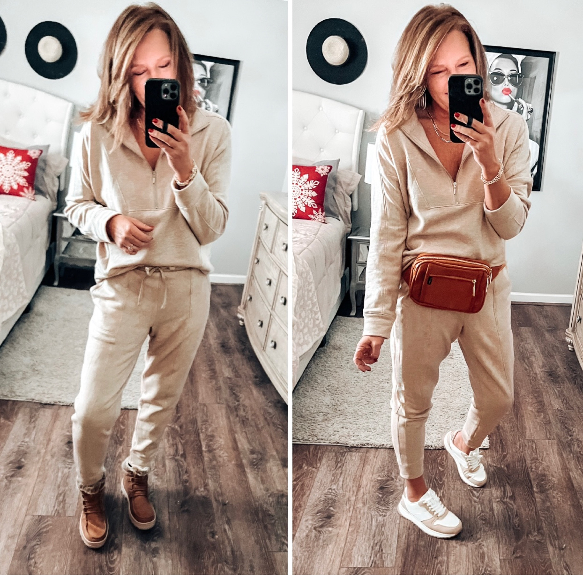 40% off at Talbots❤️❤️Got this lounge set I’m living!! 1/2 zip pullover is amazingly soft, comes in more colors, fits tts. Joggers have pockets, very soft, fits tts, more colors. Latte Heather wearing medium in both pieces. Sketcher boots, Best Seller belt bag from Amazon, Time and Tru sneakers 

Sale, gift guide, gifts for her, loungewear, joggers, casual outfit, everyday outfit, winter outfit. Fashion over 40

#LTKGiftGuide #LTKsalealert #LTKstyletip