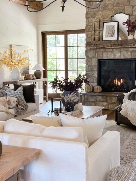 Fireplace season is officially here!  

Cozy living room style | fall home decor | moody | white sofa | console table styling | coffee table style | pottery barn | McGee & Co

#LTKhome #LTKstyletip #LTKSeasonal