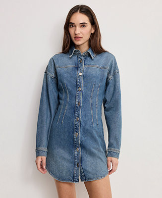 Women's Shaped Long-Sleeve Denim Dress | Macy's