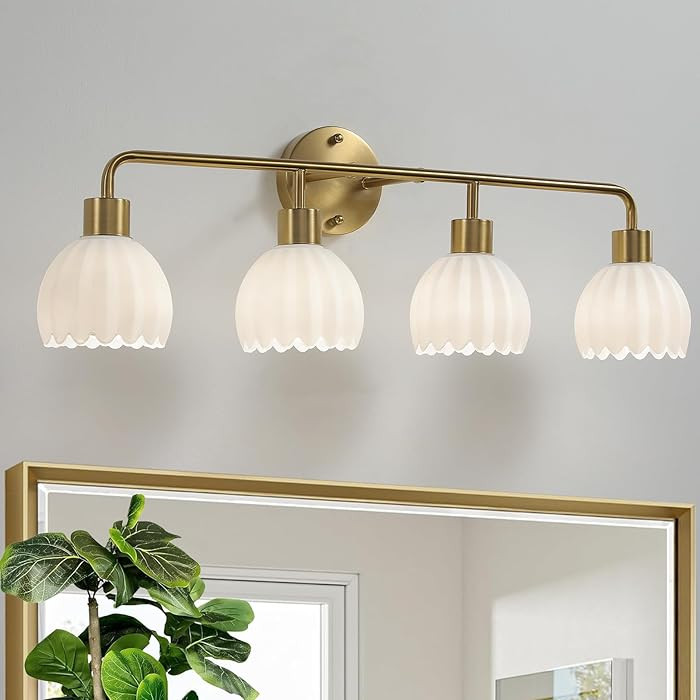 Brushed Gold 4-Light Vanlity Light Over Mirror,Wall Sconces,Gold Brass Bathroom Light Fixture wit... | Amazon (US)