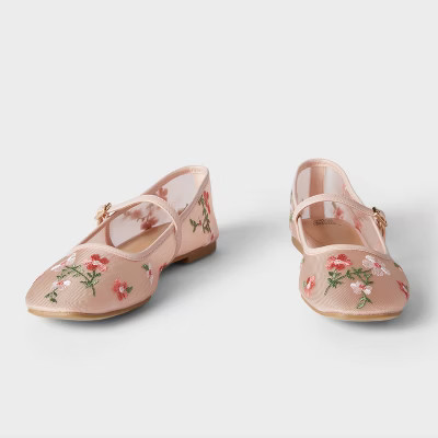Women's Elsa Floral Mesh Mary Jane Flats - Wild Fable™ Pink 9 | Target