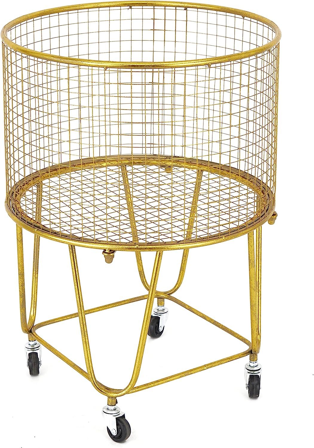 Deco 79 Metal Round Storage Cart with Wheels, 18" x 18" x 25", Gold | Amazon (US)