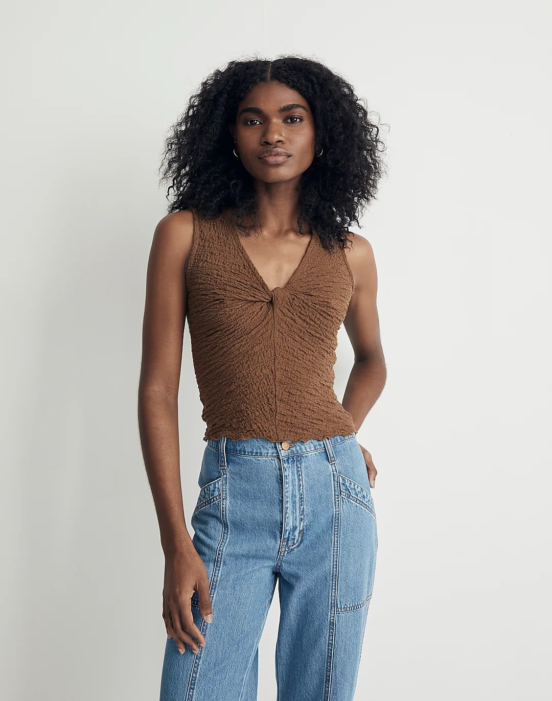 Popcorn-Knit Twist-Front Sleeveless Top | Madewell