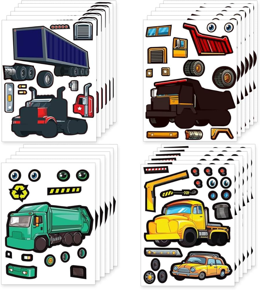 24 Make A Truck Stickers for Kids - Create Your Own Garbage, 18 Wheeler, Tow, & Dump Trucks - Eas... | Amazon (US)