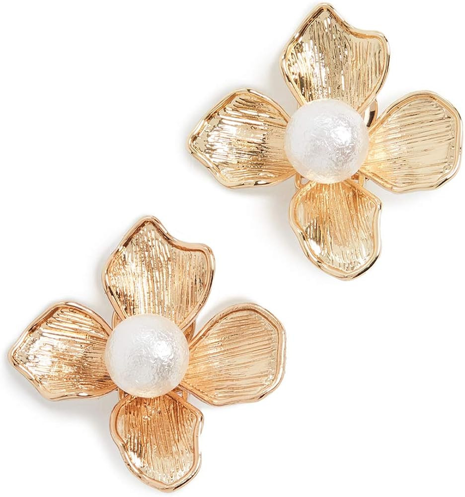 Kenneth Jay Lane Gold Flower Clip Earring with Pearl Center | Shop.app