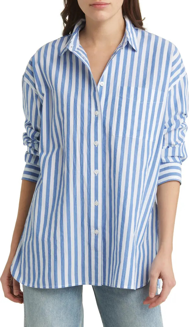 The Signature Poplin Springy Stripe Oversize Button-Up Shirt | Nordstrom