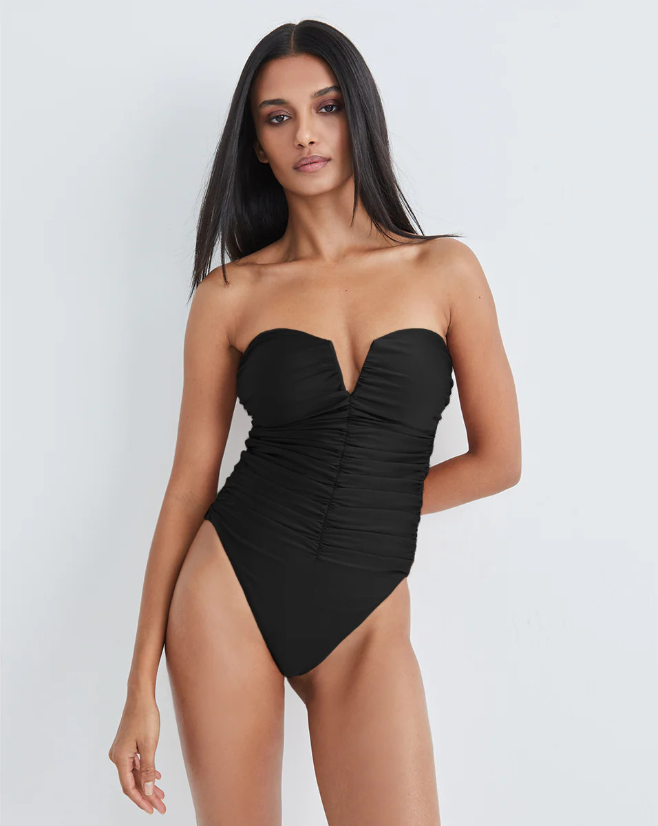 Veronica Beard Arpel Strapless One-Piece Swimsuit Black | Veronica Beard
