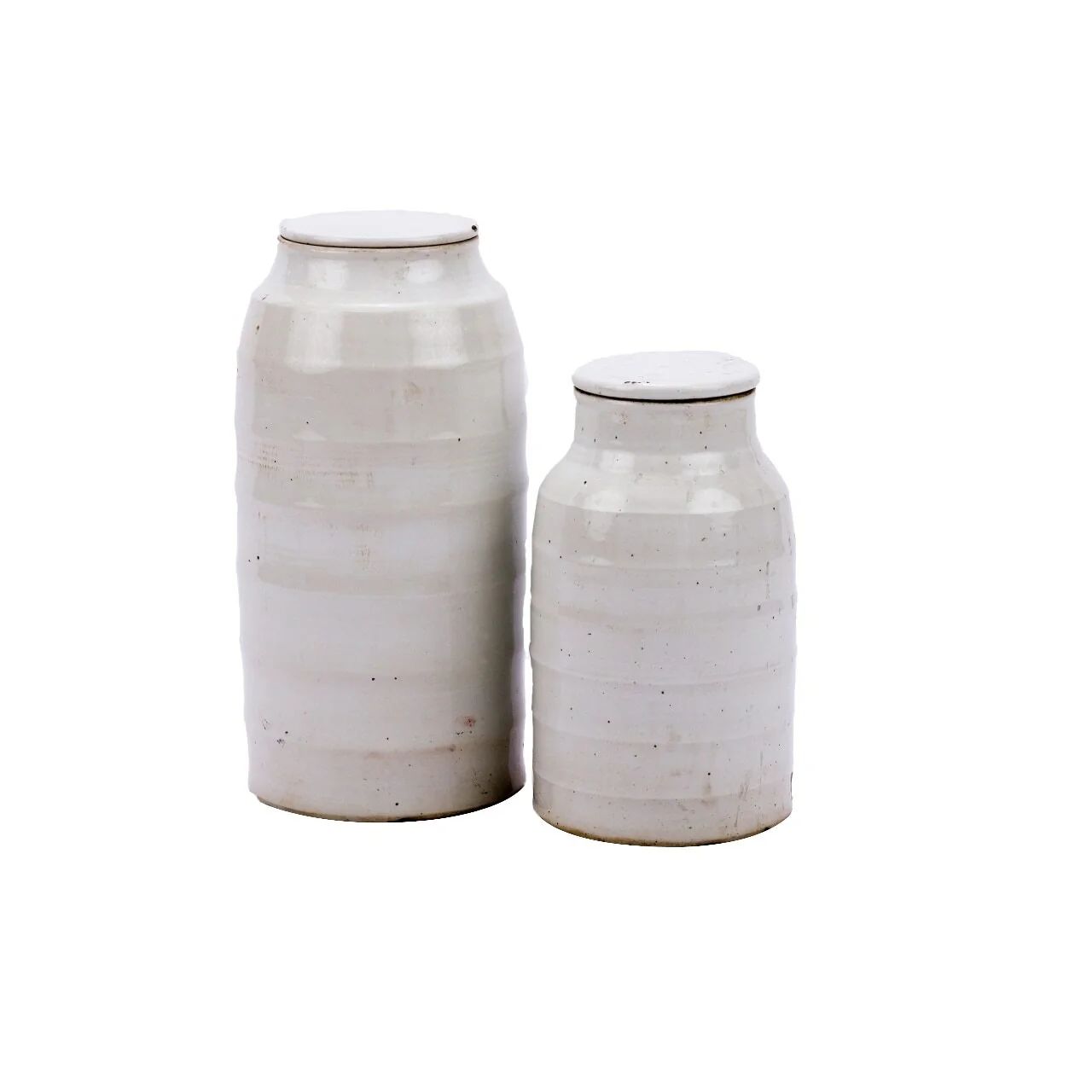Busan White Flat Lidded Jar in Two Sizes | Burke Decor