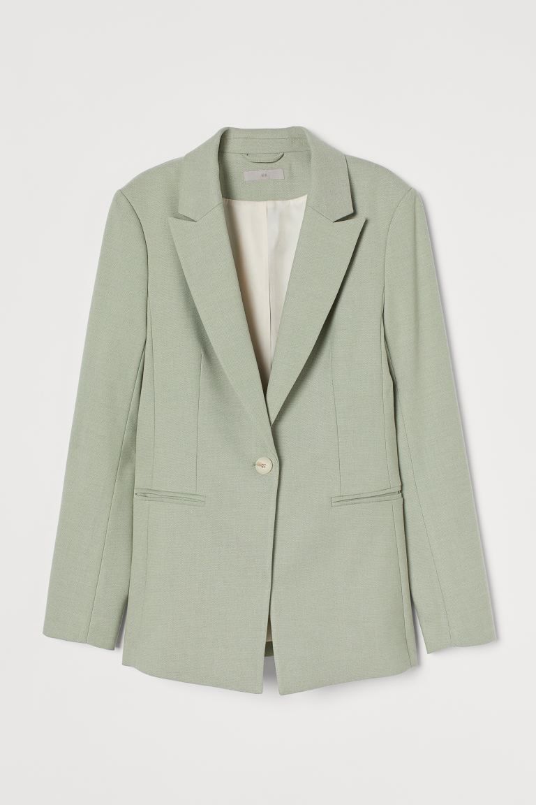 Gently fitted, single-breasted blazer in woven fabric. Pointed lapels and a single button at fron... | H&M (US + CA)