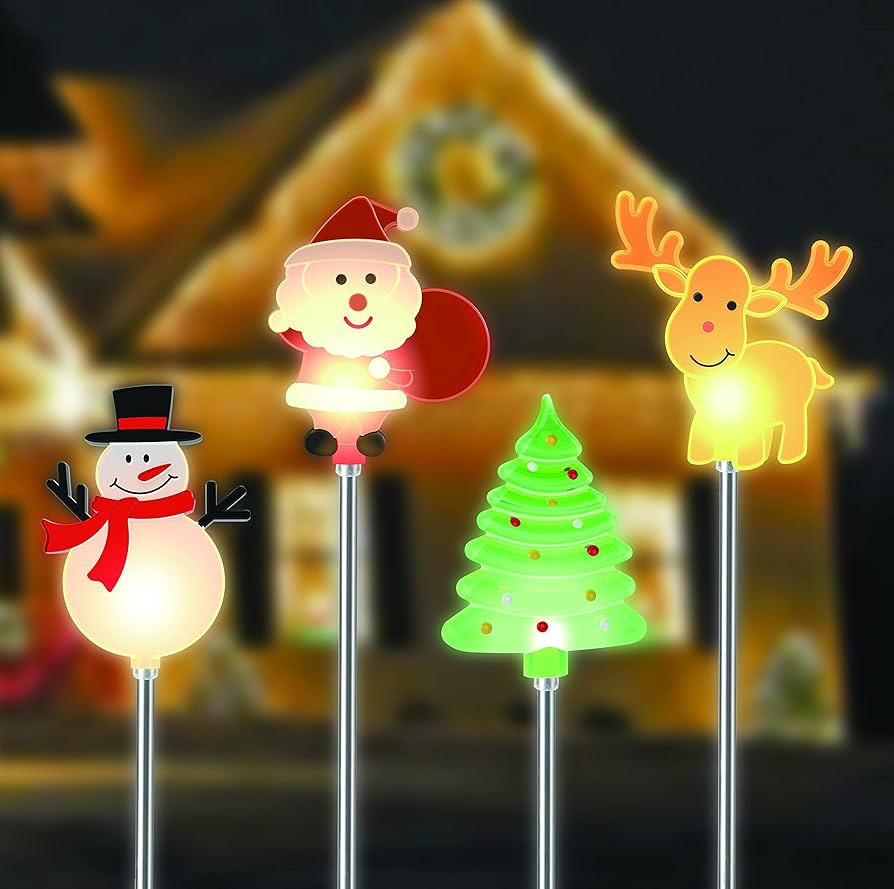 Glintoper 4 Pack Solar Christmas Figurine Lights, Outdoor Lighted Decorative Santa Claus, Snowman... | Amazon (US)