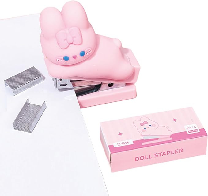 Cute Pink Desktop Stapler with Staples, Small Mini Office Stapler for Women Cartoon Bunny Stapler... | Amazon (US)