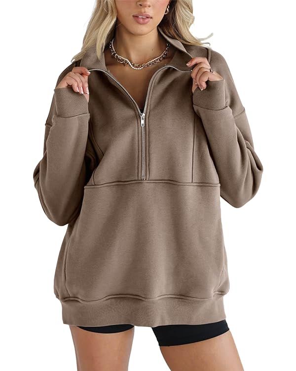 Women's Half Zip Sweatshirts Fleece Stand Collar Long Sleeve Thumb Hole Oversized Pullovers with ... | Amazon (US)