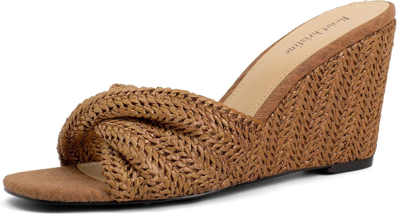 Women's Wedges Slippers Fabric Heels Slip on Comfy Evening Dress Sandals Square Toe Shoes for Wom... | Amazon (US)