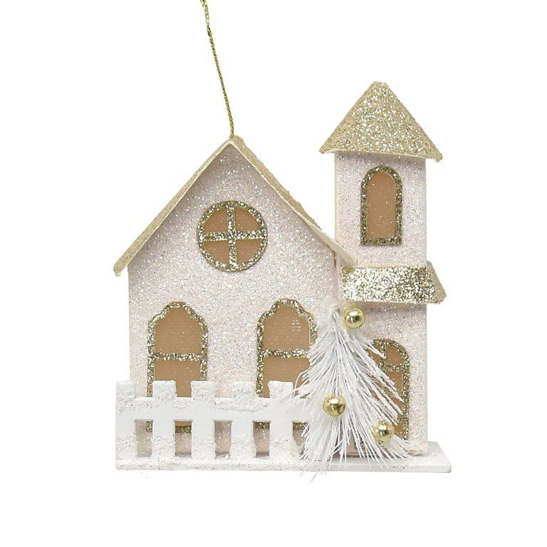 Holiday Time Cozy White and Gold Paper House Decorative Accents Ornament | Walmart (US)