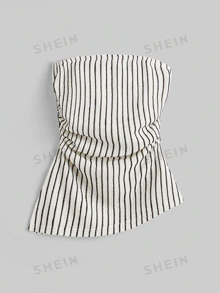 SHEIN EZwear Striped Print Split Hem Tube Top | SHEIN