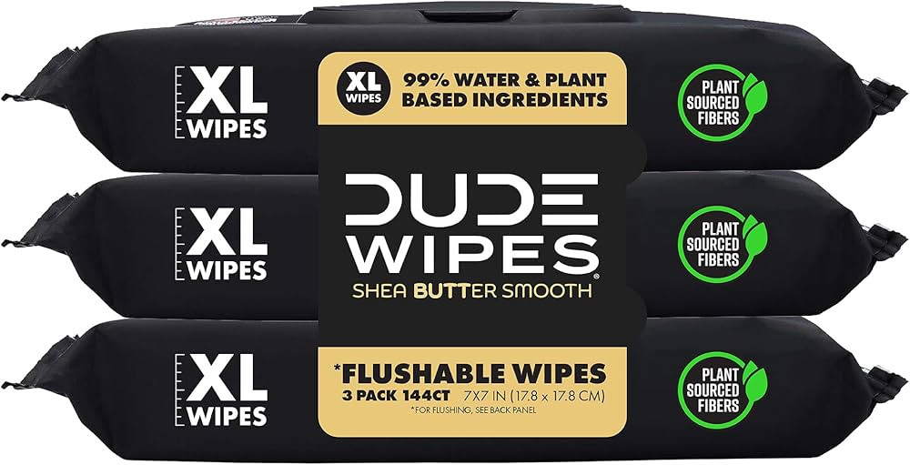 DUDE Wipes - Flushable Wipes - 3 Pack, 144 Count - Shea BUTTer Smooth Extra-Large - Vitamin-E & A... | Amazon (US)