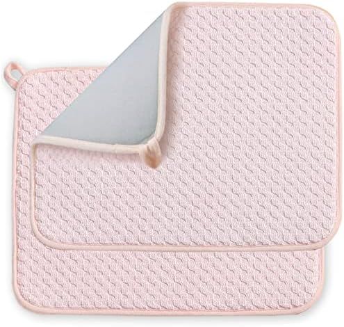 Dish Drying Mat for Kitchen Counter, 2 Pack Dish Drying Pad Dish Mat Drying Kitchen Mat (pink) | Amazon (US)