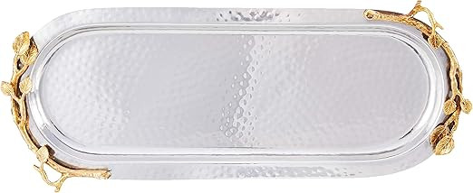 Elegance Golden Vine Hammered Stainless Steel Oval Tray, 15.25 by 5.75-Inch, Silver/Gold | Amazon (US)