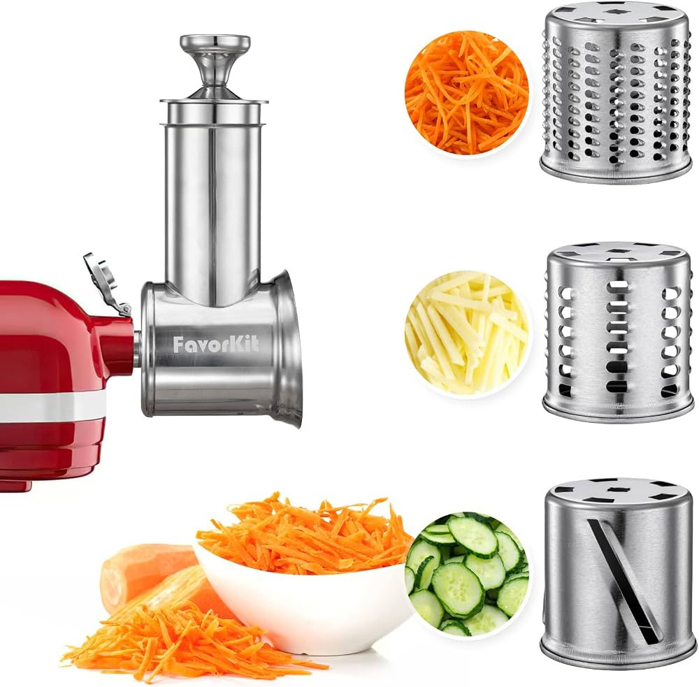 FavorKit Stainless Steel Slicer Shredder Attachment for KitchenAid Mixers, Bigger Vegetable Salad... | Amazon (US)