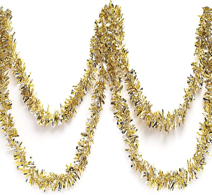 Anderson's Metallic Gold & Silver Tinsel Twist Garland, 25ft Holiday Decoration, Christmas Tree T... | Amazon (US)