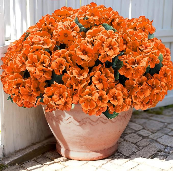 Artificial Geranium Flowers for Outdoors: 6 PCS Realistic UV Resistant Faux Red Geranium Silk Flo... | Amazon (US)