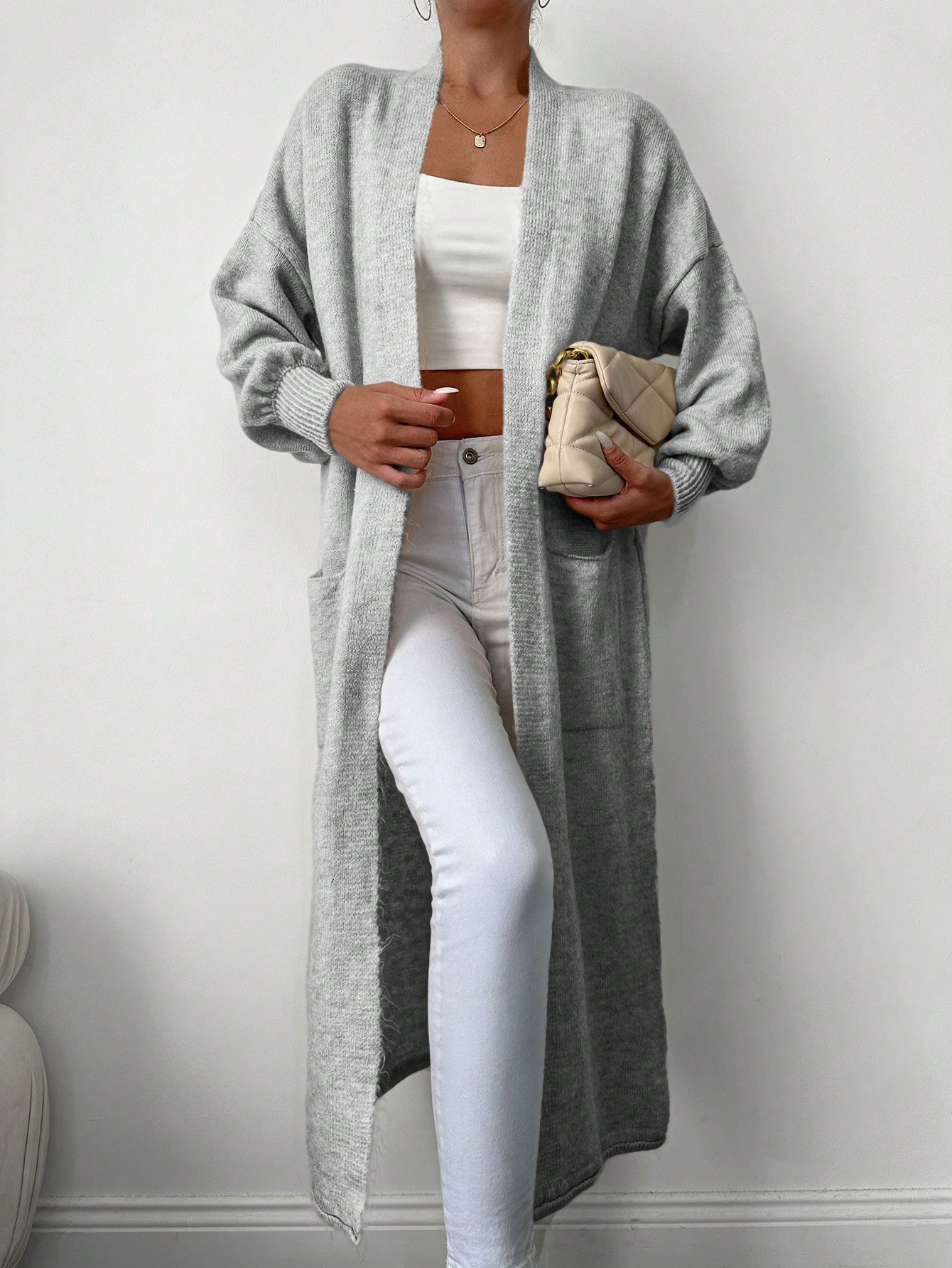 SHEIN Duster Cardigan mit Zwei Taschen, Drop Shoulder offener Front, | SHEIN