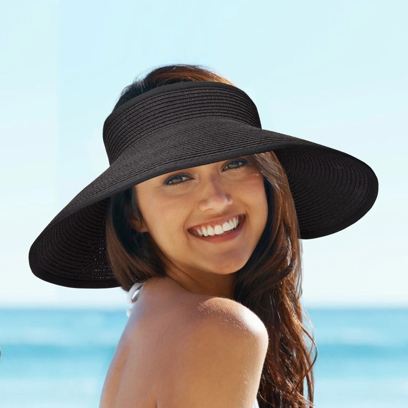 Maylisacc Women's Wide Brim Roll-up Straw Anti Sun Hat Sun Visor | Walmart (US)