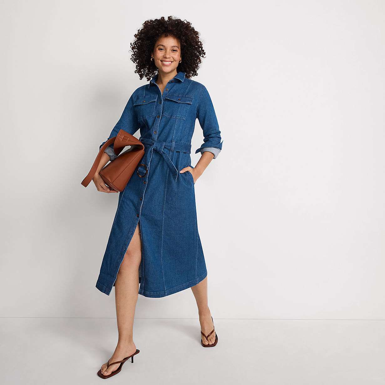 Women's Soft Denim Midi Shirt Dress | Lands' End (US)