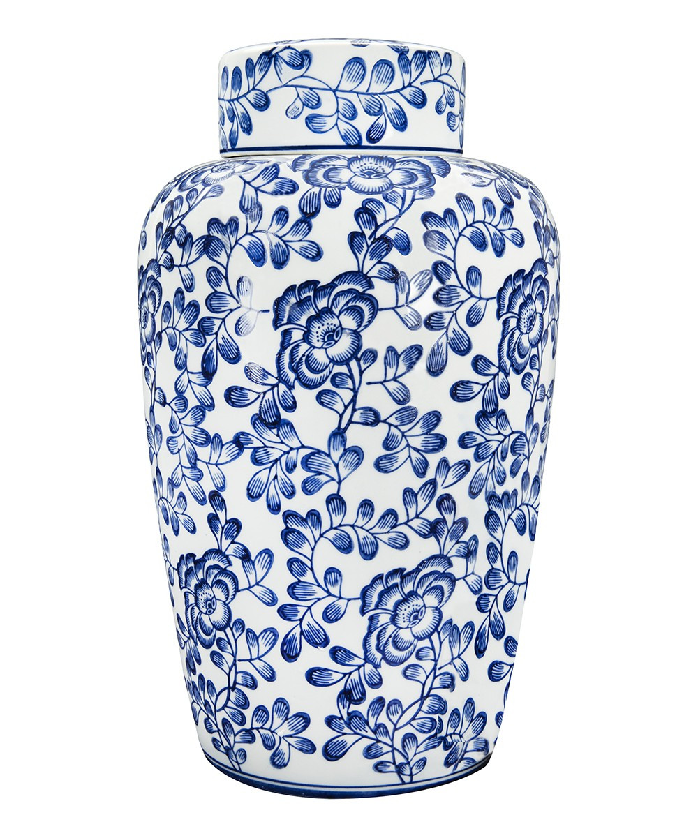 Creative Co-Op Decorative Jars Blue - White & Blue Floral Decorative Stoneware Ginger Jar | Zulily