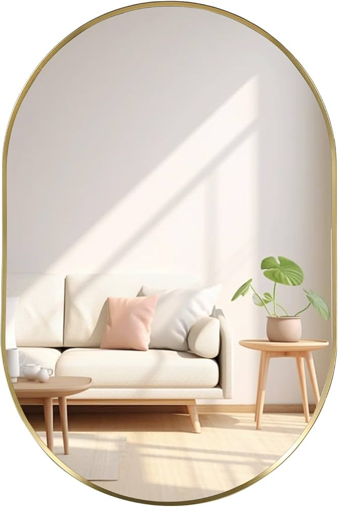 17x30 Inch Oval Bathroom Mirror,Oval Gold Mirror for Wall,Metal Framed Vanity Mirror, Oval Mirror... | Amazon (US)