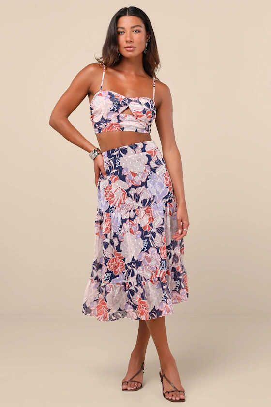 Floating Through Flowers Multi Floral Two-Piece Midi Dress | Lulus