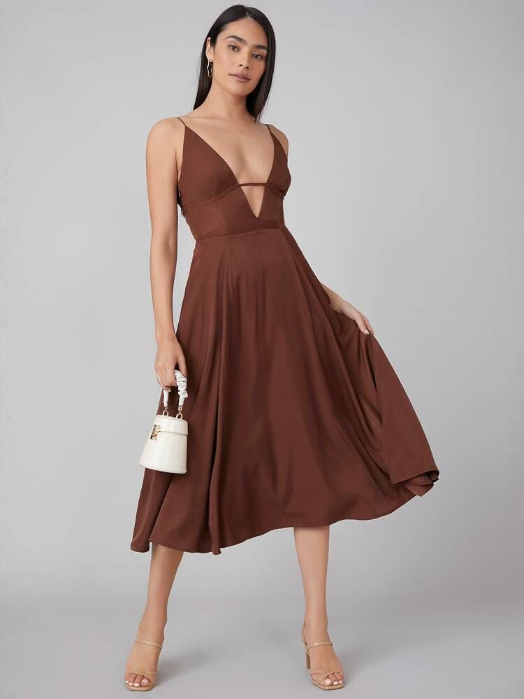 MOTF PREMIUM VISCOSE PLUNGING NECK SLIP DRESS | SHEIN