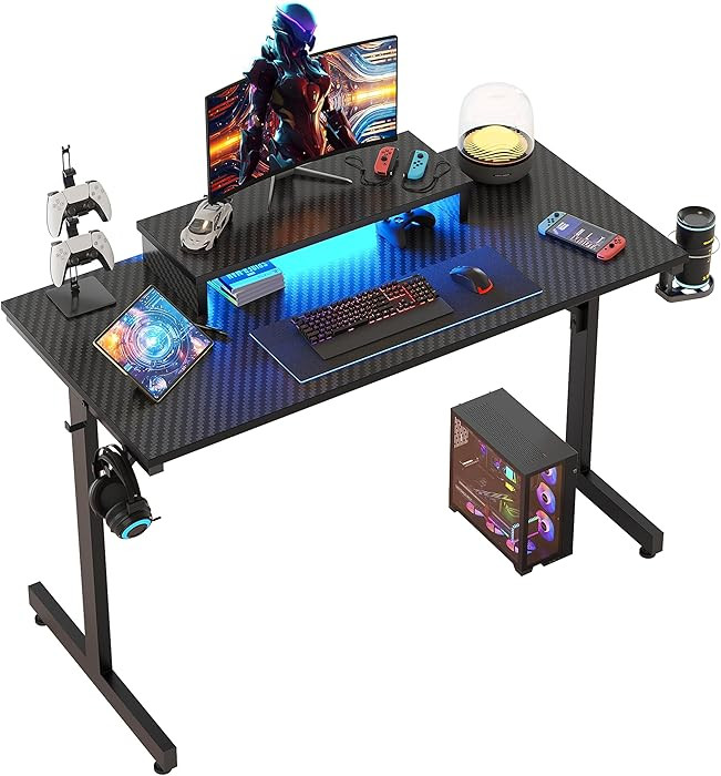 Bestier 42 inch Gaming Desk with LED Lights, Small Computer Gaming Table with Monitor Shelf, Game... | Amazon (US)