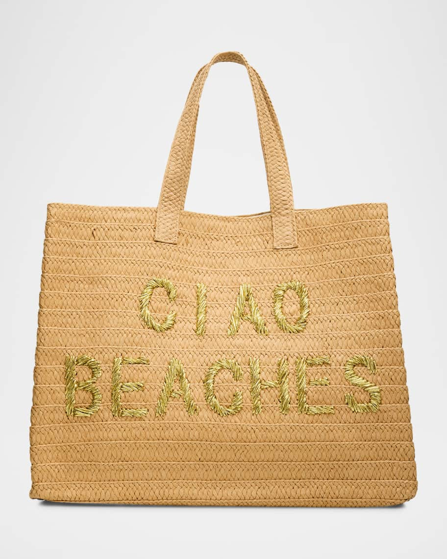 Ciao Beaches Embroidered Straw Tote Bag | Neiman Marcus