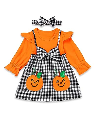 RCPATERN Toddler Girl Halloween Outfit Ruffle Shirt Pumpkin Dress Halloween Infant Girl Clothes for 12M-5Y Orange | Amazon (US)