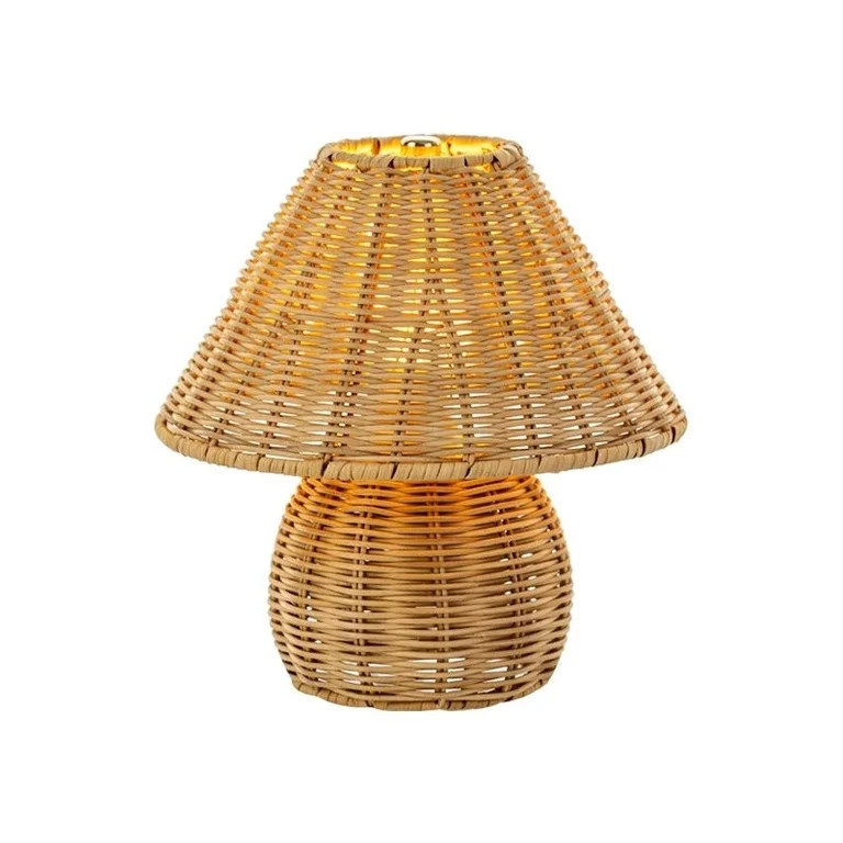 Rattan Table Lamp 9-Inch, Rechargeable Cordless Wicker Vintage Mushroom Light, Warm Glow Vintage ... | Walmart (US)