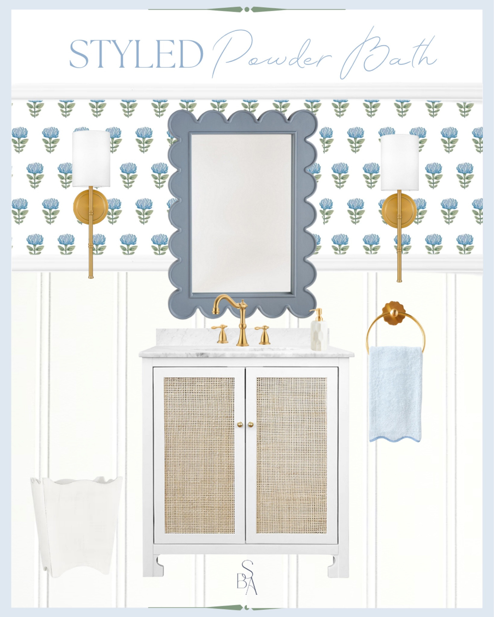Powder bath inspiration with both splurge & budget friendly pieces! 

Wallpaper, scallop mirror, half bath, bathroom decor, bathroom styling, bathroom inspiration, designer look 

#LTKhome #LTKstyletip