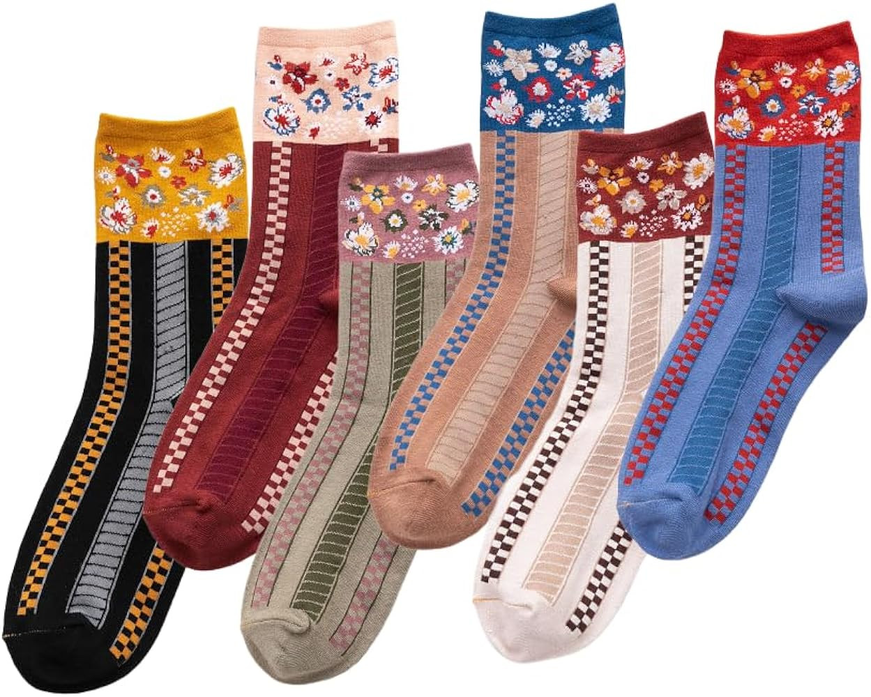 5/10 Pairs Vintage Style Colorful Striped Socks for Women, Combed Cotton Crew socks for Spring an... | Amazon (US)