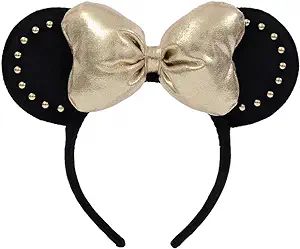 JIAHANG 3D Mouse Ear Headband with Gold Bow, Velvet Hairband Party Decoration Costume Headwear Ha... | Amazon (US)