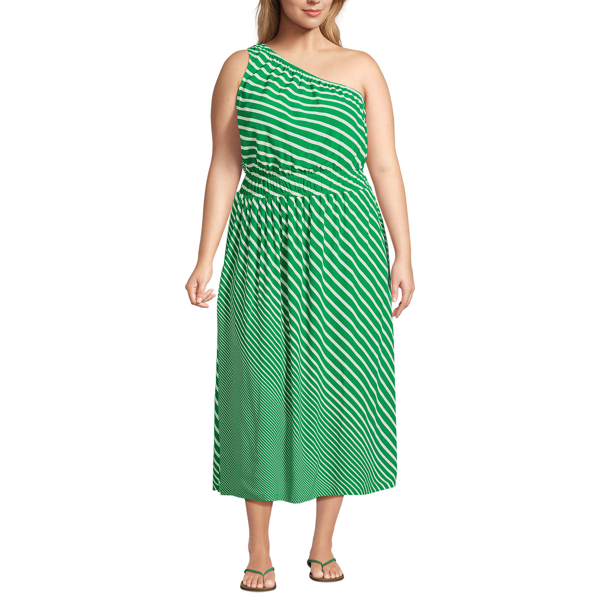 Women's Plus Size One Shoulder Crepe Midi Dress | Lands' End (US)
