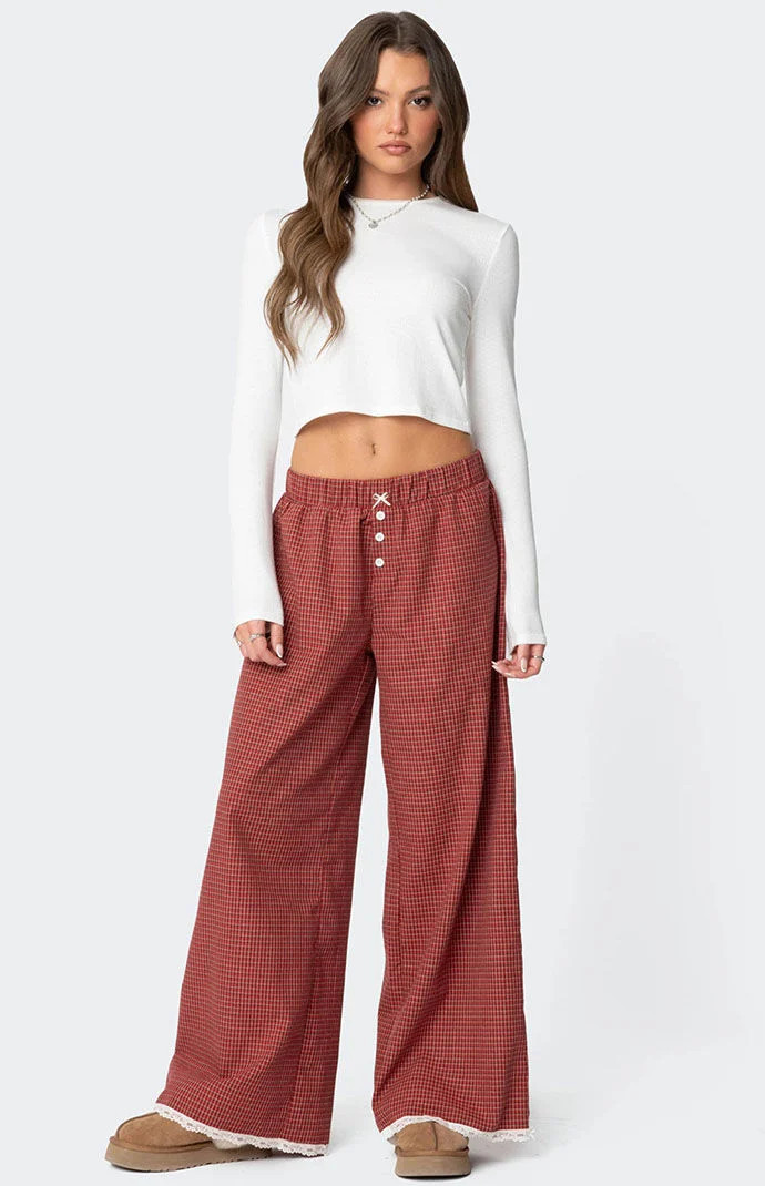 Edikted Women's Dakota Plaid Pants in Red - Size Medium | PacSun