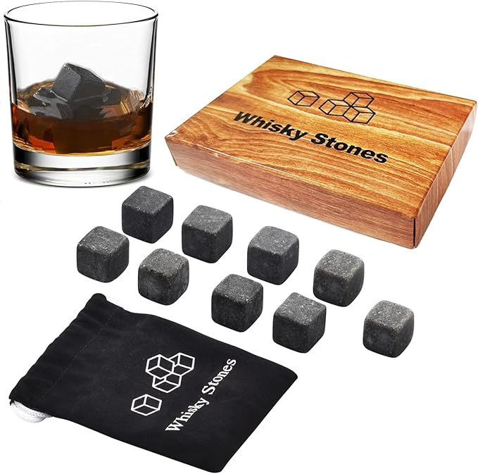 Whiskey Stones, Whiskey Stone Gift Set, 9 Whisky Rocks, Burbon Gifts Cool Presents for Men Dad Hu... | Amazon (US)